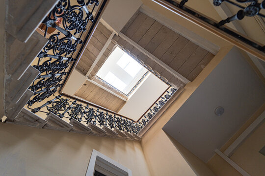Intricate staircase with geometric architecture