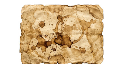Fototapeta premium Old vintage paper texture with coffee stains and creases isolated on transparent background