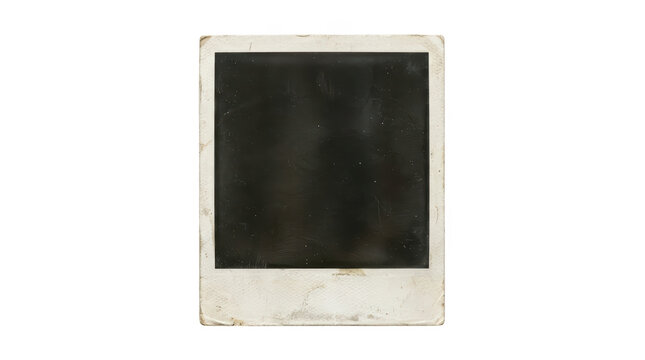 Old vintage polaroid photo frame with distressed texture and scratches isolated on transparent background