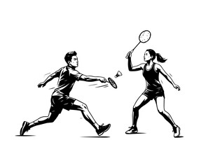 Obraz premium Dynamic badminton match between male and female players in action