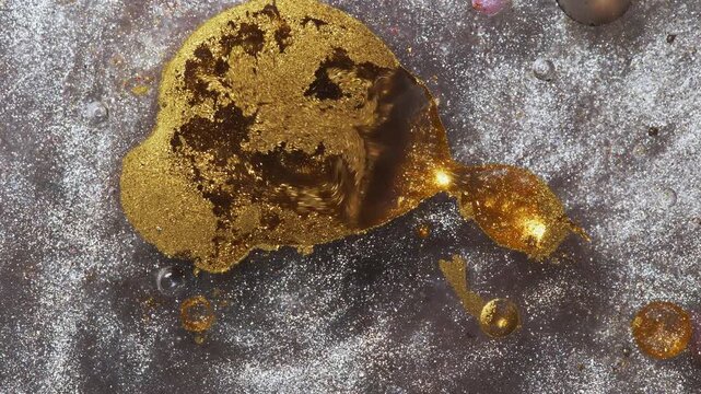 4K Gold Liquid Abstract Background Animation. Fluid Art with Glitter and Metallic Ink Texture. Luxury Flow.