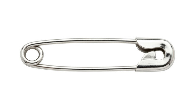 A single silver safety pin isolated on transparent background