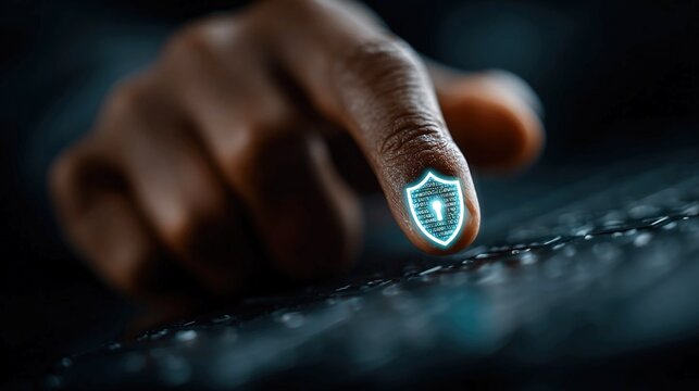 Cybersecurity and data protection concept with professional securing login, digital shield icon, authentication, privacy, secure access, and modern information security technology