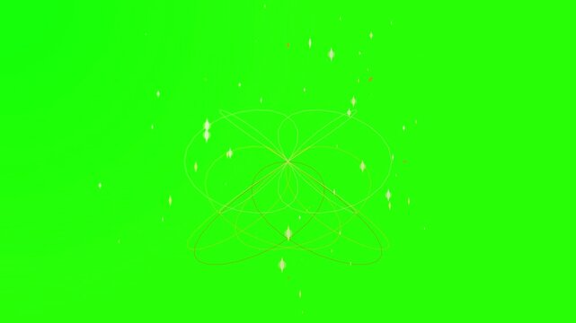 Golden glowing abstract floral pattern with floating particles on green screen