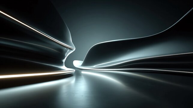 Dark abstract black background with soft curves and light reflections, modern design for luxury branding, product display, and creative advertising visuals
