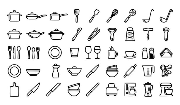 Minimal Kitchen and Dining Outline Icons Vector Collection
