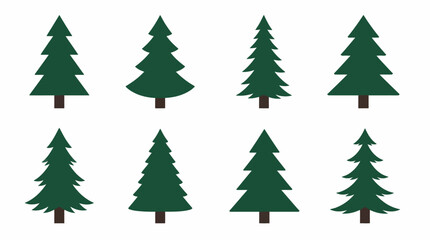 Fototapeta premium Minimalist green pine and fir tree icons.