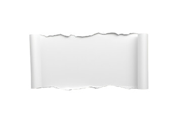 Fototapeta premium Torn paper roll edge with ripped textured blank white sheet, creating a frame effect on transparency background