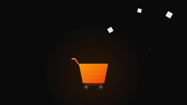 e commerce shopping cart icon with flying product boxes