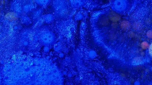 4K Blue Metallic Liquid Abstract Background Animation. Alcohol Ink Fluid Art with Glitter Texture.