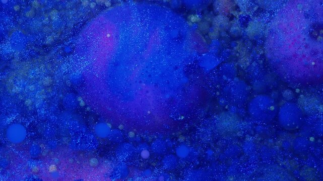 4K Blue Liquid Abstract Background Animation. Metallic Alcohol Ink Fluid Art with Glitter Texture.
