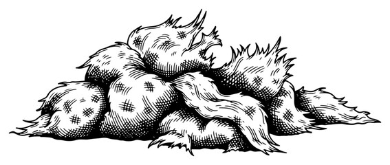 Pile of fluffy wool or animal fur in vintage engraving style © AnjaliDesai