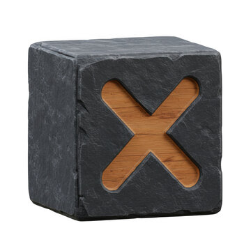 Stone block with wooden x inlay isolated on transparent background
