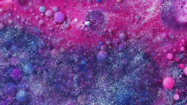 4K Pink Purple Liquid Abstract Background Animation. Alcohol Ink Fluid Art with Metallic Glitter Texture.