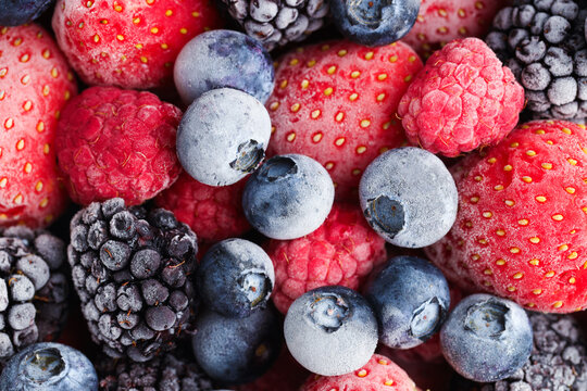 Mix of frozen berries as background, closeup