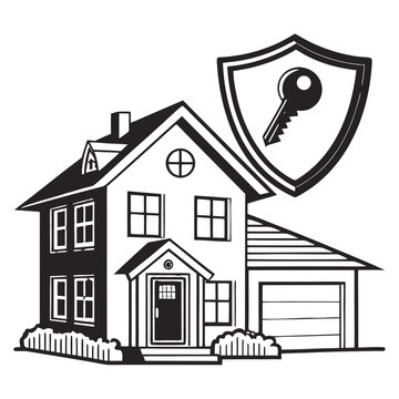 Residential House with Security Shield Home Protection Vector Illustration