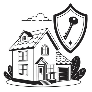 Home Insurance Protection House with Security Shield Vector Illustration