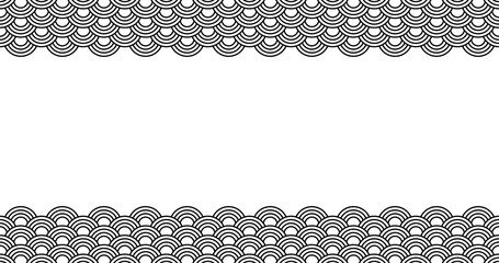 Fish scale pattern border with elegant mermaid texture. Traditional seigaiha wave design featuring decorative semicircle motifs in seamless oriental style. © 2olotarev