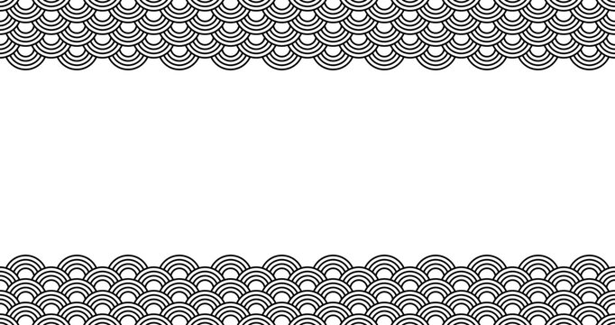 Fish scale pattern border with elegant mermaid texture. Traditional seigaiha wave design featuring decorative semicircle motifs in seamless oriental style.