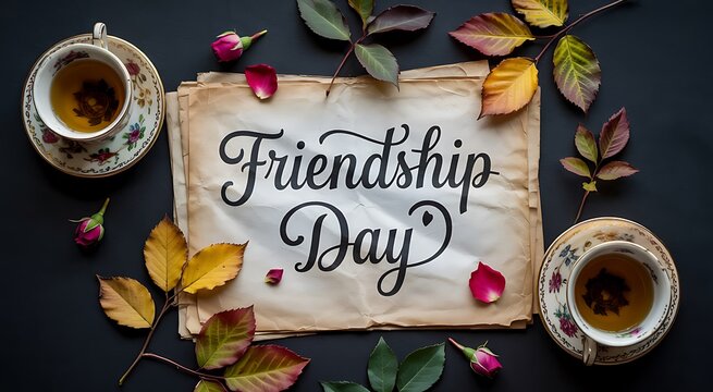 Friendship day still life with tea and autumn leaves