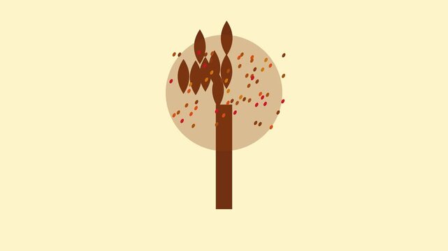 Minimalist autumn tree animation with falling leaves, flat motion for seasonal backgrounds and nature concepts 4k