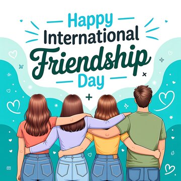 Happy international friendship day illustration with diverse group of friends
