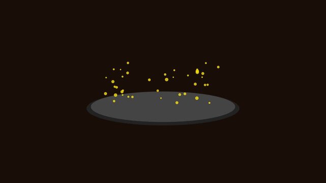 Golden particles rising from dark circular platform motion animation 4k background, floating dark background