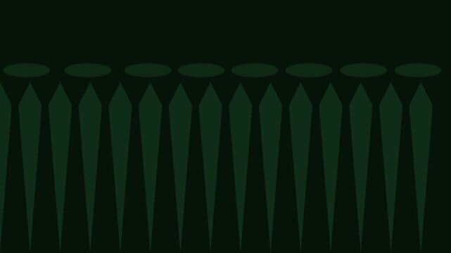 Minimalist dark green geometric pattern motion animation 4k background, with repeating spikes, and ovals