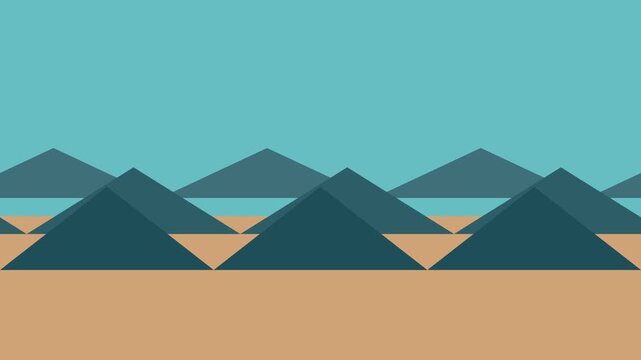 Minimalist flat animated mountains landscape animation 4k background, with geometric shapes, flat animation