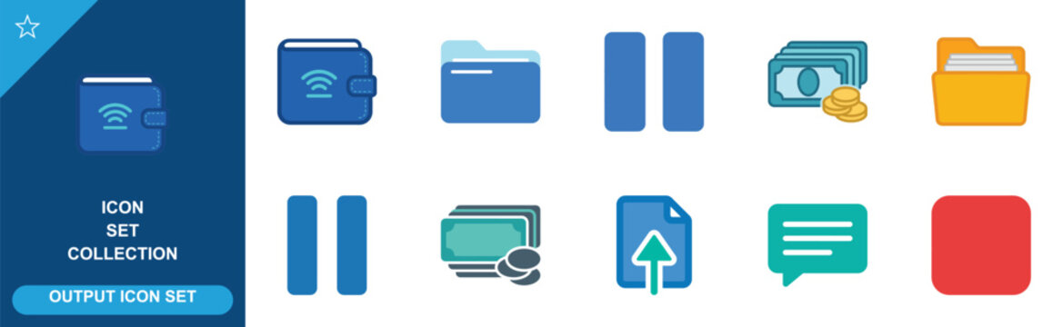 Icon set collection output icon set, vector flat design style collection of symbols.