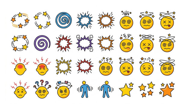 Comic Dizziness and Seeing Stars Cartoon Effect Vector Collection