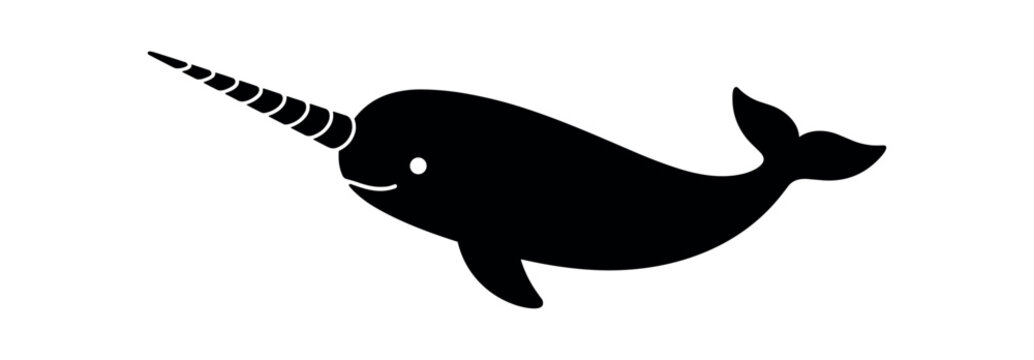 Narwhal icon. Whale, tusk, unicorn of the sea, marine mammal, arctic, ocean. Flat vector illustration isolated on white background.