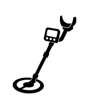Metal detector icon. Treasure hunting, prospecting, search coil, beach detector, gold hunting, handheld detector. Flat vector illustration isolated on white background.