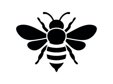Bee icon. Honeybee, pollinator, insect, wings, antennae, honey, nature, striped abdomen. Flat vector illustration isolated on white background.