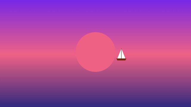 Minimalist sailboat sailing across a vibrant sunset gradient animation 4k background, travel