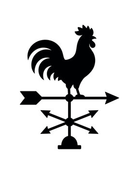 Rooster weathervane icon. Weather vane, wind indicator, arrow, farm, roof ornament, direction, meteorology. Flat vector illustration isolated on white background.