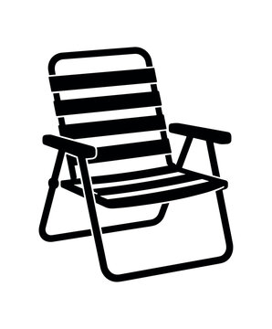 Folding chair icon. Beach chair, lawn chair, camping chair, deck seating, foldable, portable, armrest, outdoor furniture, patio relaxation. Flat vector illustration isolated on white background.