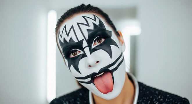 Young Woman With Rock Star Makeup Sticking Her Tongue Out Piercingly