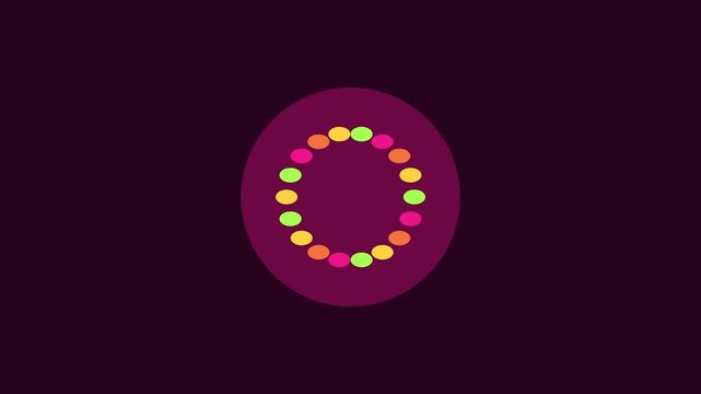 Rotating colorful neon circle loading animation on dark 4k background
