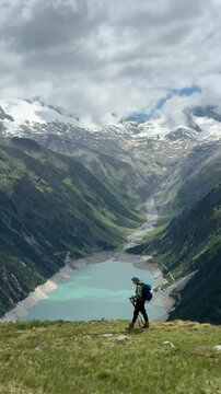 Hiking to Olpererhuette in Austria with mountain views and a beautiful lake