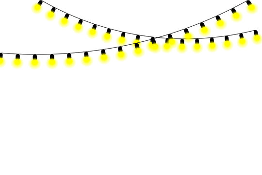 Glowing yellow string lights hanging for celebration and party decoration