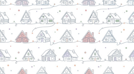 Fototapeta premium Charming Hand-Drawn Houses Pattern, Cozy Village Seamless Background