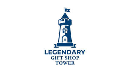 Blue castle tower emblem for a gift shop brand. © christina