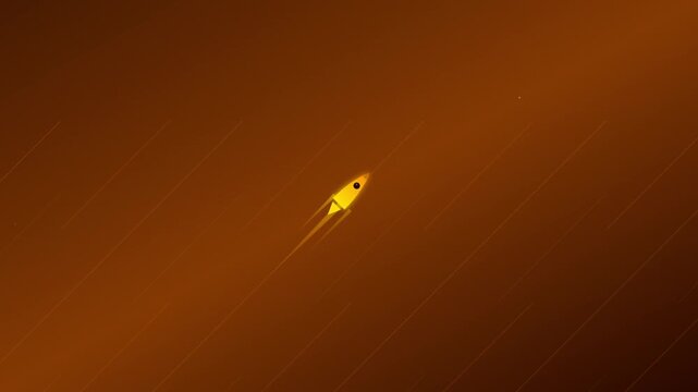 floating rocket launch icon retro futuristic orange gradient