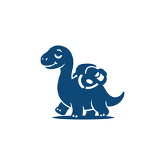 Cute baby dinosaur with backpack walking on ground. © Dion