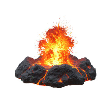 Volcanic eruption with lava explosion isolated on transparent background