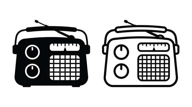 Portable transistor radio silhouette black and white graphic design