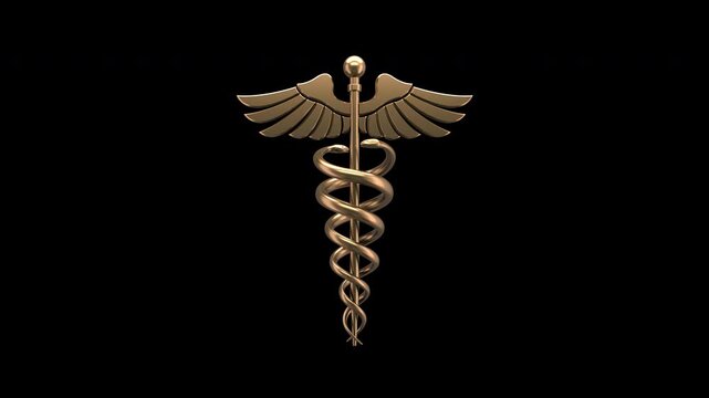 Looping rotating Caduceus symbol with a transparent alpha channel, ready for easy drag-and-drop compositing.