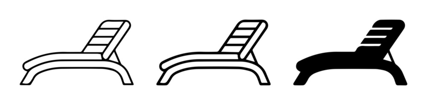 Lounger Chair Icons, Beach Furniture Vector Graphics, Relaxation Seating Set