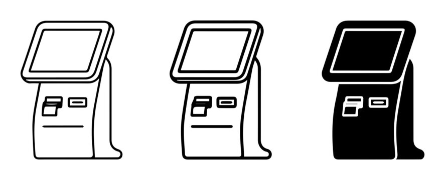 Self-Service Kiosk Icons, Touchscreen Terminal Vector Graphics, Payment Machine Set